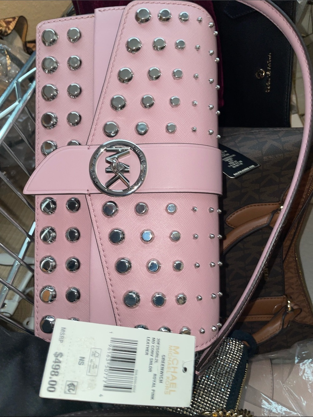 Michael Kors Dusty Pink Studded Crossbody NWTs Greenwich royal leather come md